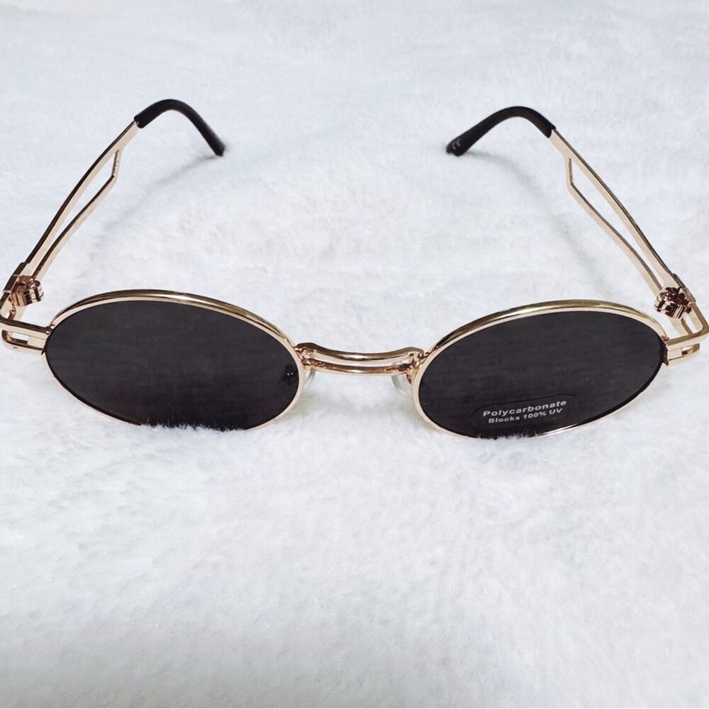 Brandon Black with Gold Rim Round Sunglasses - Picture 5 of 13